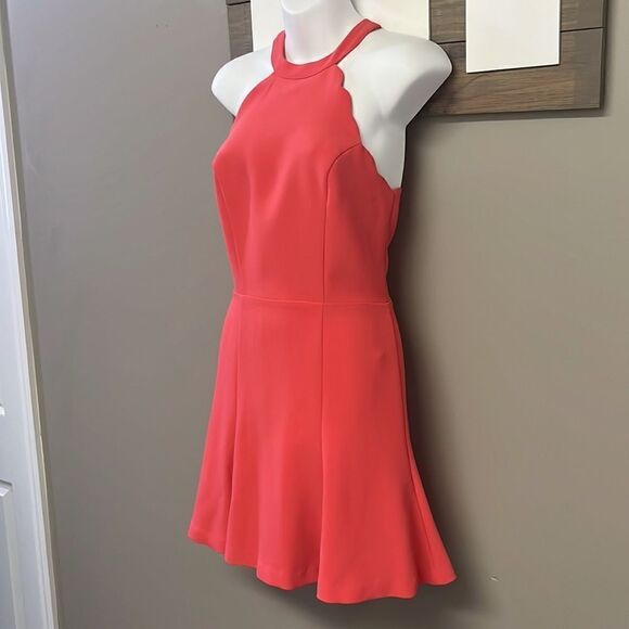 bebe Coral Sleeveless Scalloped Detail Flare Dress w/ High Neck & Pleats- Size 4 - Picture 2 of 16
